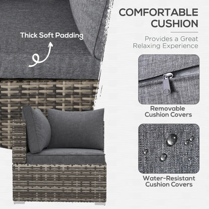 Outsunny Outdoor PE Rattan Corner Sofa, Garden Wicker Furniture Single Sofa Chair w/ Cushions