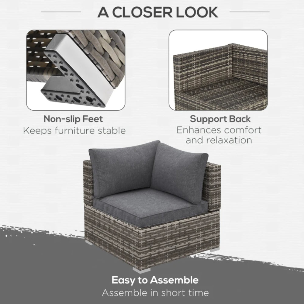 Outsunny Outdoor PE Rattan Corner Sofa, Garden Wicker Furniture Single Sofa Chair w/ Cushions