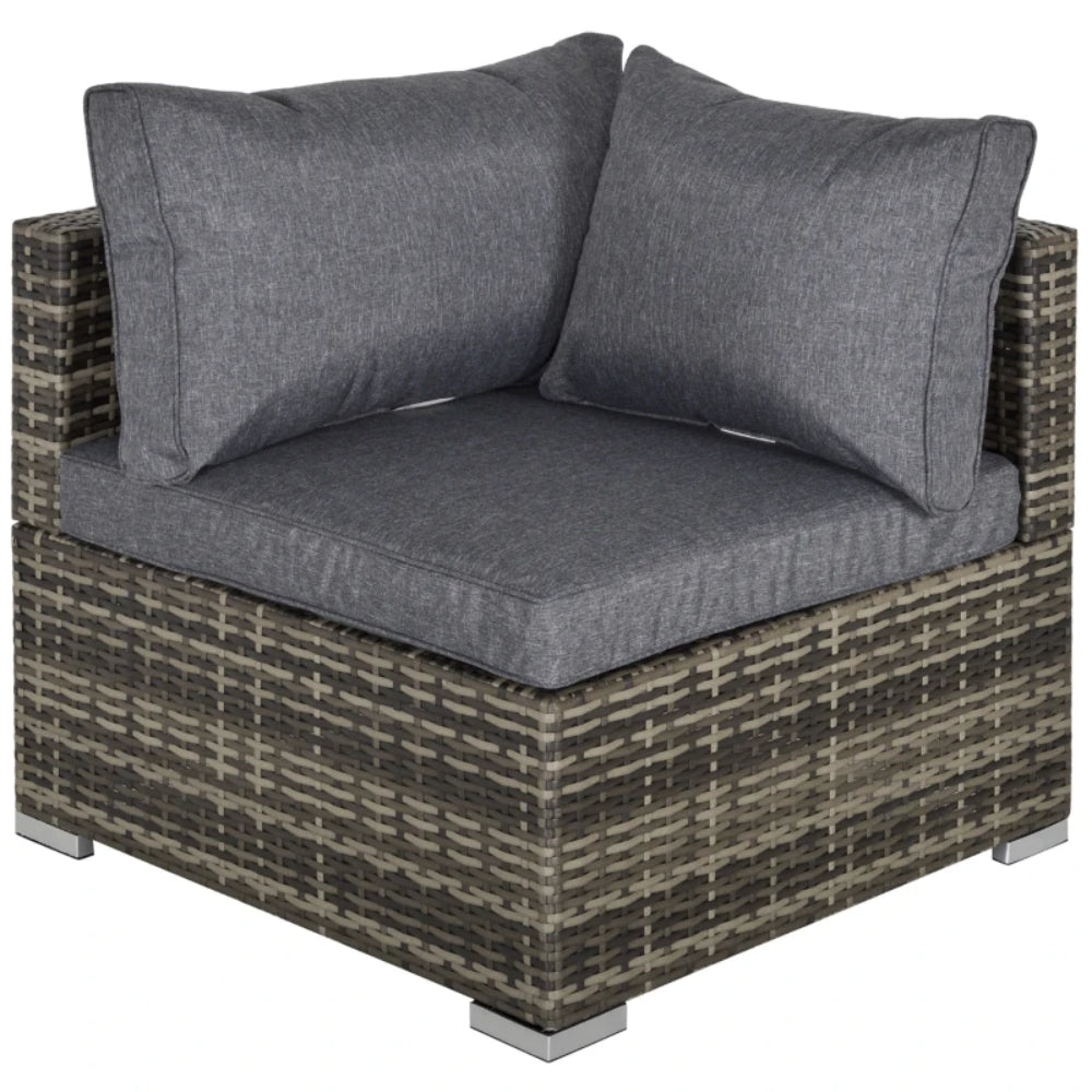 Outsunny Outdoor PE Rattan Corner Sofa, Garden Wicker Furniture Single Sofa Chair w/ Cushions