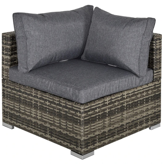 Outsunny Outdoor PE Rattan Corner Sofa, Garden Wicker Furniture Single Sofa Chair w/ Cushions