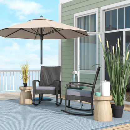 Outsunny Outdoor PE Rattan Rocking Chair Set of 2, Garden Rocking Chair Set with Armrest and Cushion