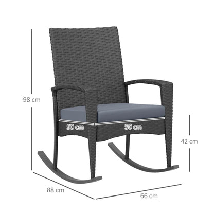 Outsunny Outdoor PE Rattan Rocking Chair Set of 2, Garden Rocking Chair Set with Armrest and Cushion