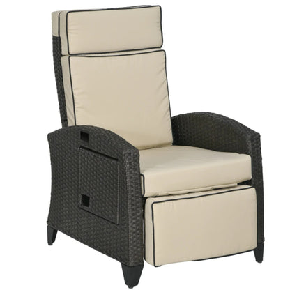 Outsunny Outdoor Recliner Chair with Adjustable Backrest and Footrest, Cushion, Side Tray, Khaki/Brown