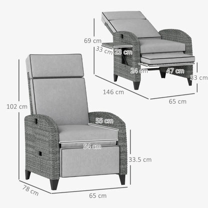 Outsunny Outdoor Recliner Chair with Adjustable Backrest and Footrest, Cushion, Side Tray, Light Grey/Grey