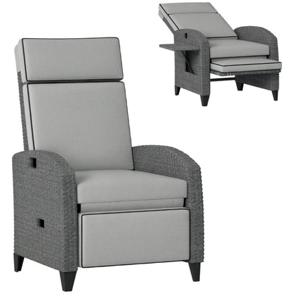 Outsunny Outdoor Recliner Chair with Adjustable Backrest and Footrest, Cushion, Side Tray, Light Grey/Grey