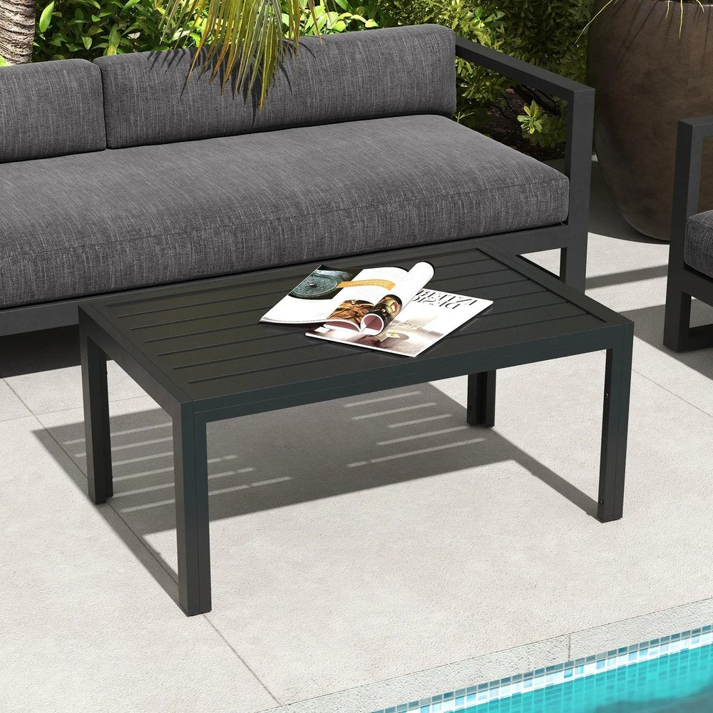 Outsunny Outdoor Side Table, Rectangular Patio Coffee Side Table with Steel Frame and Slat Tabletop for Garden, Balcony, Black 1