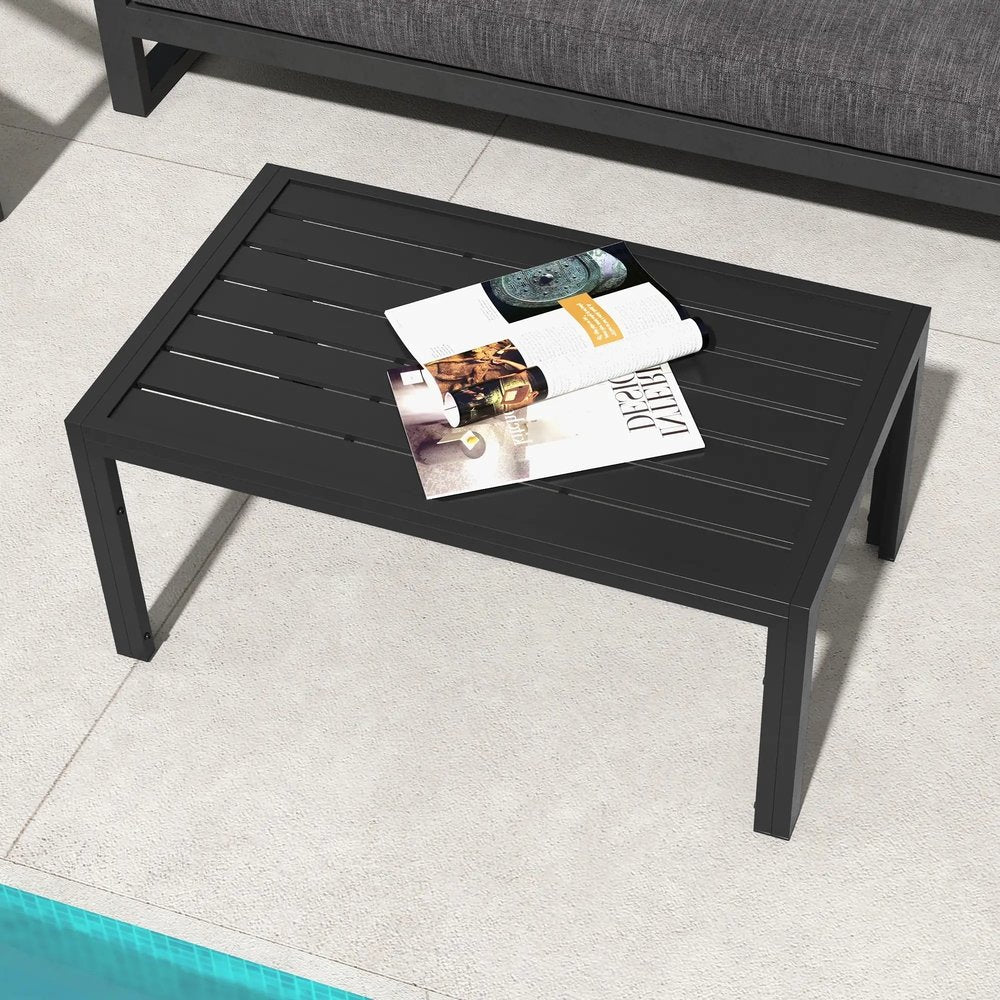 Outsunny Outdoor Side Table, Rectangular Patio Coffee Side Table with Steel Frame and Slat Tabletop for Garden, Balcony, Black 6