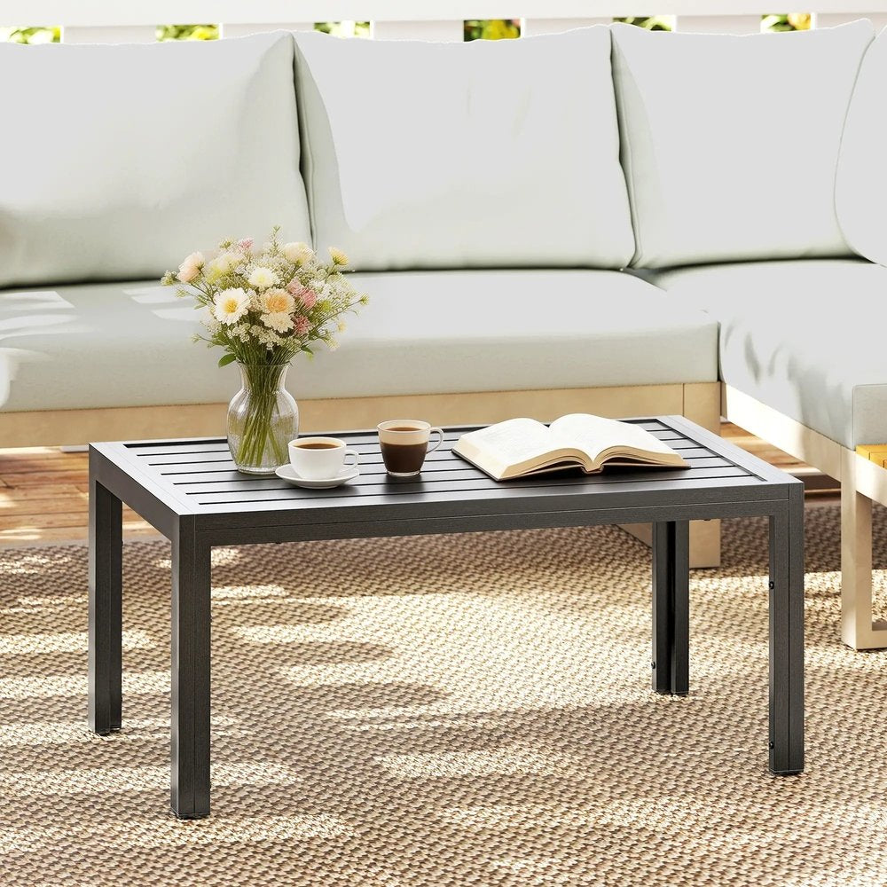 Outsunny Outdoor Side Table, Rectangular Patio Coffee Side Table with Steel Frame and Slat Tabletop for Garden, Balcony, Grey 84G-291V00CG 1