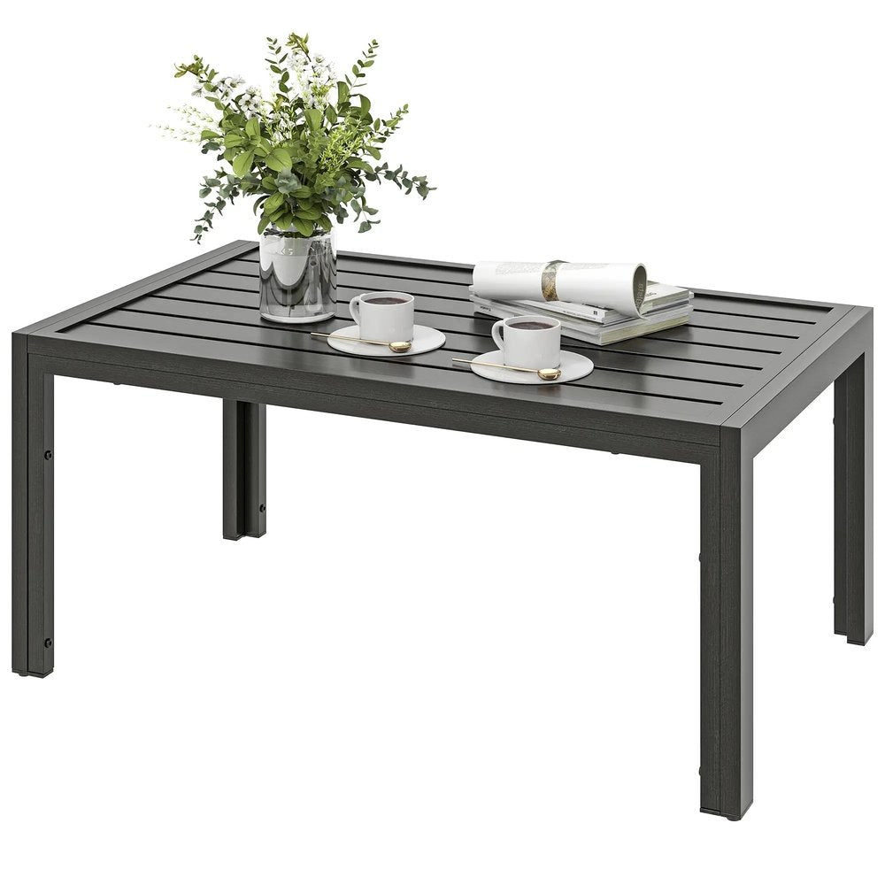 Outsunny Outdoor Side Table, Rectangular Patio Coffee Side Table with Steel Frame and Slat Tabletop for Garden, Balcony, Grey 84G-291V00CG 10