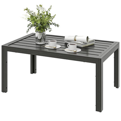 Outsunny Outdoor Side Table, Rectangular Patio Coffee Side Table with Steel Frame and Slat Tabletop for Garden, Balcony, Grey 84G-291V00CG 10