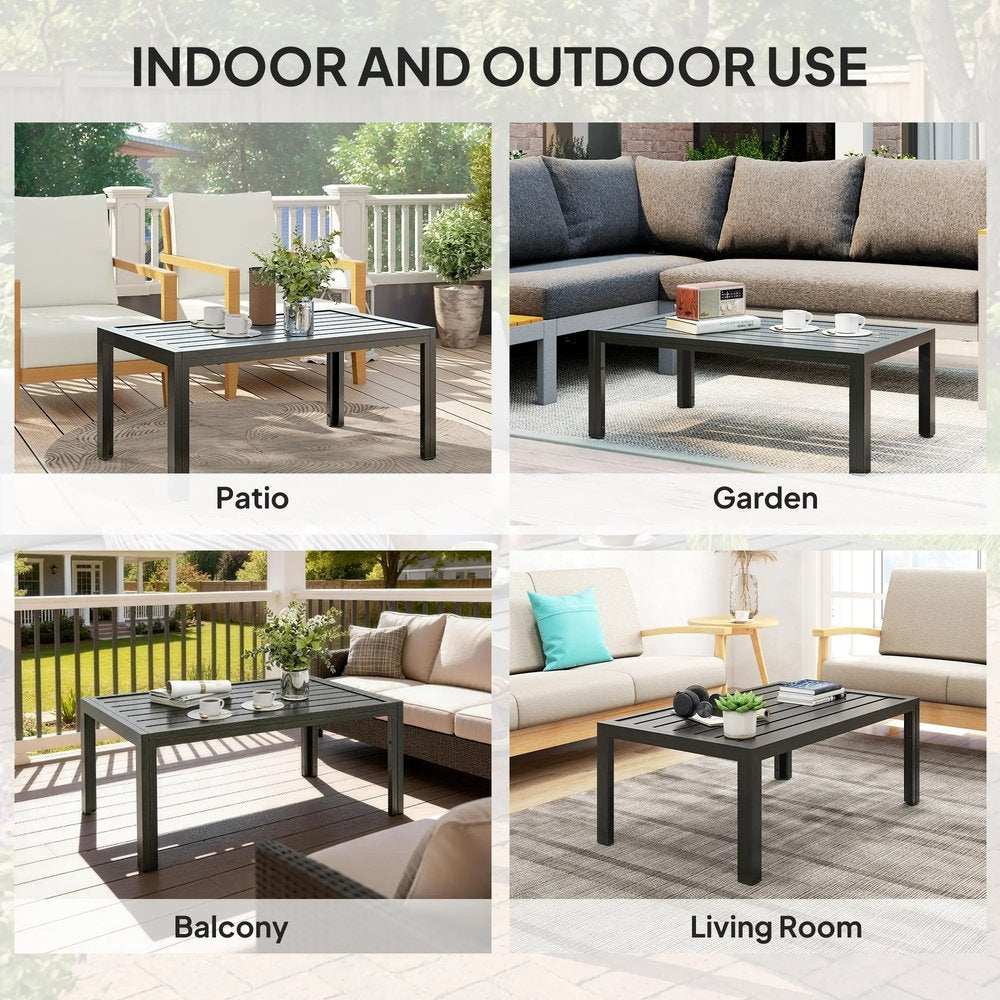 Outsunny Outdoor Side Table, Rectangular Patio Coffee Side Table with Steel Frame and Slat Tabletop for Garden, Balcony, Grey 84G-291V00CG 4