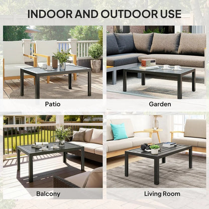 Outsunny Outdoor Side Table, Rectangular Patio Coffee Side Table with Steel Frame and Slat Tabletop for Garden, Balcony, Grey 84G-291V00CG 4