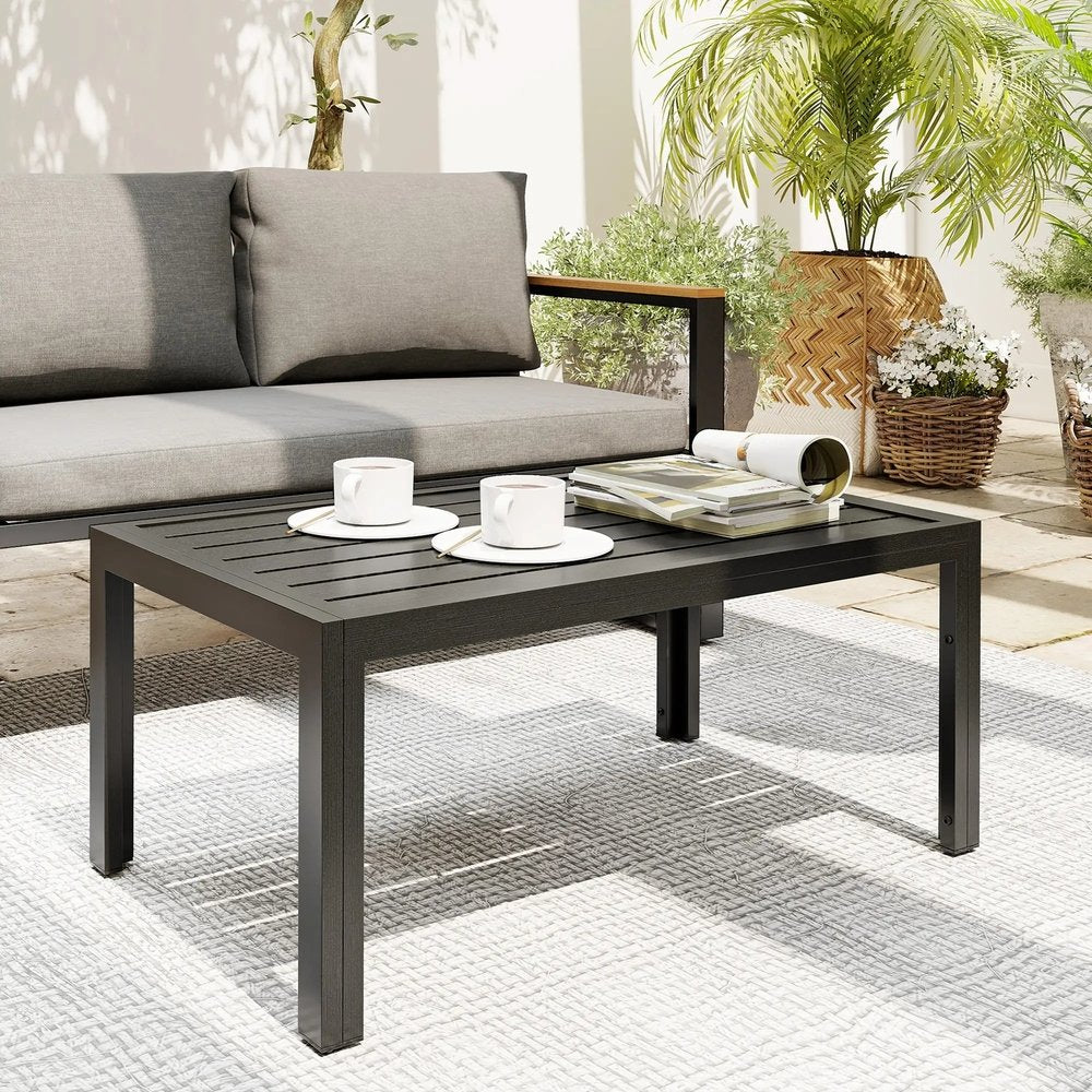 Outsunny Outdoor Side Table, Rectangular Patio Coffee Side Table with Steel Frame and Slat Tabletop for Garden, Balcony, Grey 84G-291V00CG 5