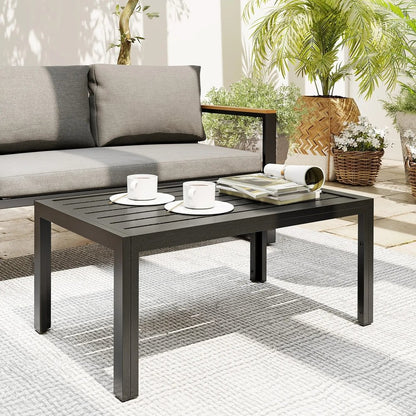 Outsunny Outdoor Side Table, Rectangular Patio Coffee Side Table with Steel Frame and Slat Tabletop for Garden, Balcony, Grey 84G-291V00CG 5