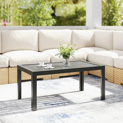 Outsunny Outdoor Side Table, Rectangular Patio Coffee Side Table with Steel Frame and Slat Tabletop for Garden, Balcony, Grey 84G-291V00CG 7