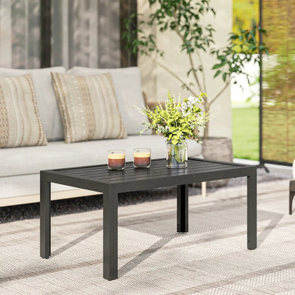 Outsunny Outdoor Side Table, Rectangular Patio Coffee Side Table with Steel Frame and Slat Tabletop for Garden, Balcony, Grey 84G-291V00CG 8