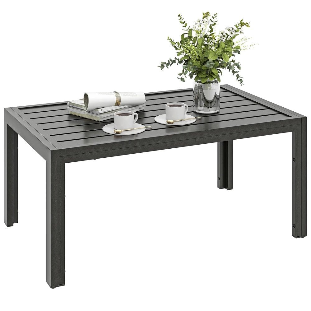 Outsunny Outdoor Side Table, Rectangular Patio Coffee Side Table with Steel Frame and Slat Tabletop for Garden, Balcony, Grey 84G-291V00CG 9