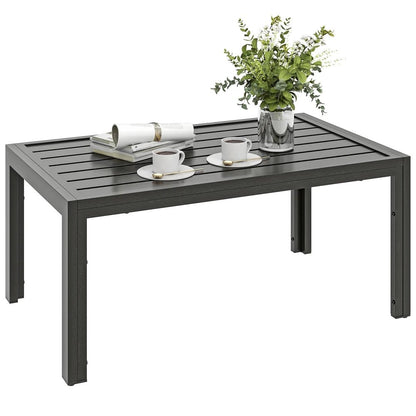 Outsunny Outdoor Side Table, Rectangular Patio Coffee Side Table with Steel Frame and Slat Tabletop for Garden, Balcony, Grey 84G-291V00CG 9