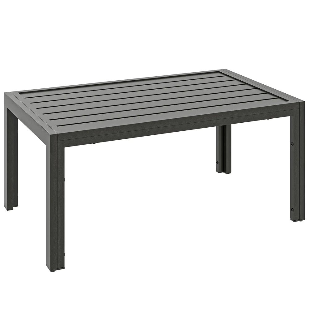 Outsunny Outdoor Side Table, Rectangular Patio Coffee Side Table with Steel Frame and Slat Tabletop for Garden, Balcony, Grey 84G-291V00CG 