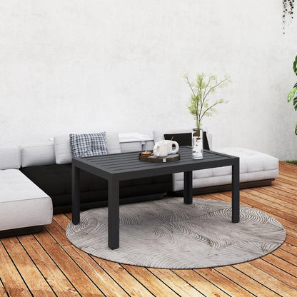 Outsunny Outdoor Side Table, Rectangular Patio Coffee Side Table with Steel Frame and Slat Tabletop for Garden, Balcony, Grey 84G-291V00GY 5