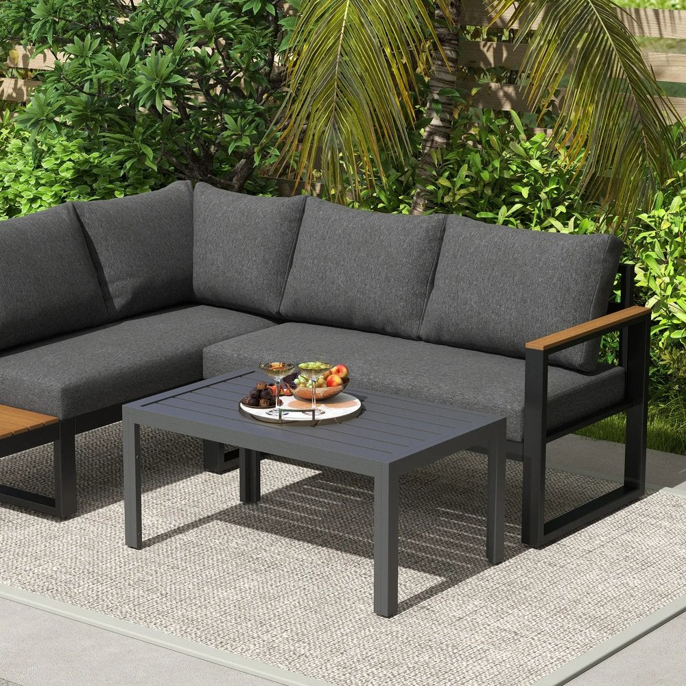Outsunny Outdoor Side Table, Rectangular Patio Coffee Side Table with Steel Frame and Slat Tabletop for Garden, Balcony, Grey 84G-291V00GY 8