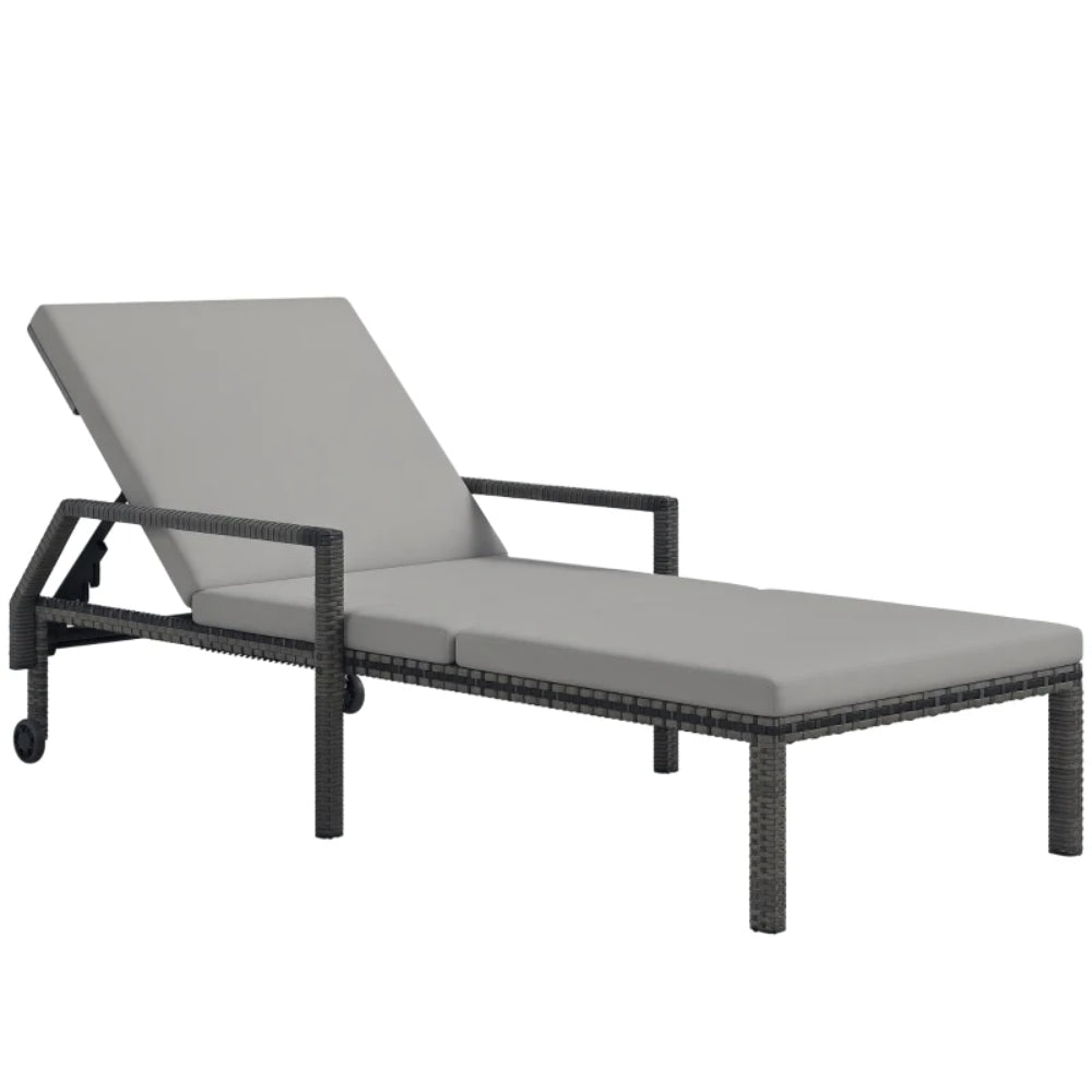 Outsunny Outdoor Sun Lounger, Rattan Wicker Chaise Recliner with 5-Level Adjustable Backrest and 2 Wheels