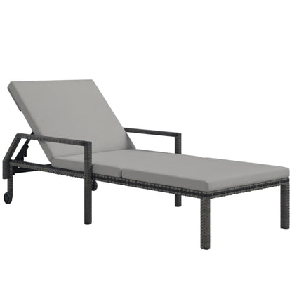 Outsunny Outdoor Sun Lounger, Rattan Wicker Chaise Recliner with 5-Level Adjustable Backrest and 2 Wheels