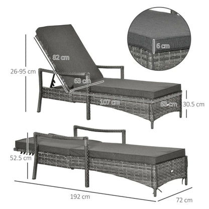 Outsunny Patio Rattan Sun Lounger, Dual Wicker Weave Outdoor Single Reclining Chair Furniture, 5-Level Adjustable Backrest w/ Removeable & Washable Cushion, Mixed Grey