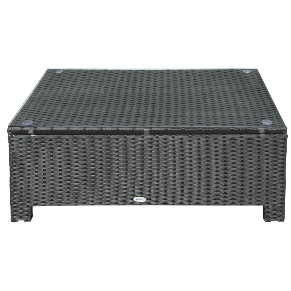 Outsunny PE Rattan Coffee Table, Rectangular Outdoor Coffee Table with Tempered Glass Top, 70 KG Capacity for Garden, Balcony, Terrace, Patio, Black