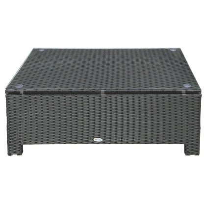 Outsunny PE Rattan Coffee Table, Rectangular Outdoor Coffee Table with Tempered Glass Top, 70 KG Capacity for Garden, Balcony, Terrace, Patio, Black