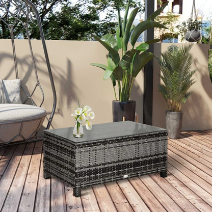 Outsunny PE Rattan Garden Coffee Table, with Glass Table Top