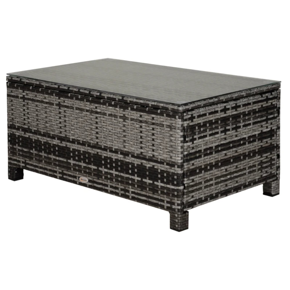 Outsunny PE Rattan Garden Coffee Table, with Glass Table Top