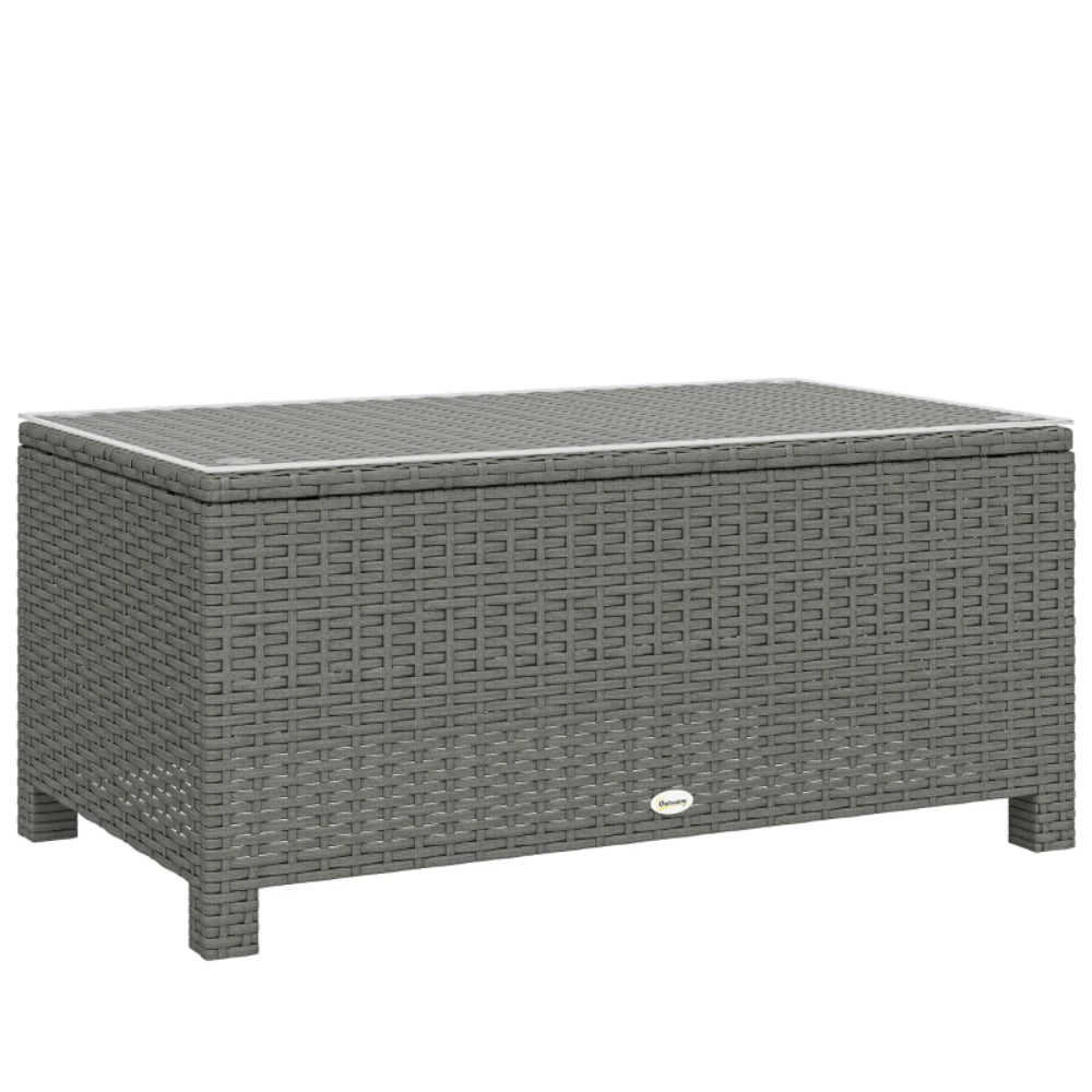 Outsunny PE Rattan Garden Coffee Table, with Glass Table Top