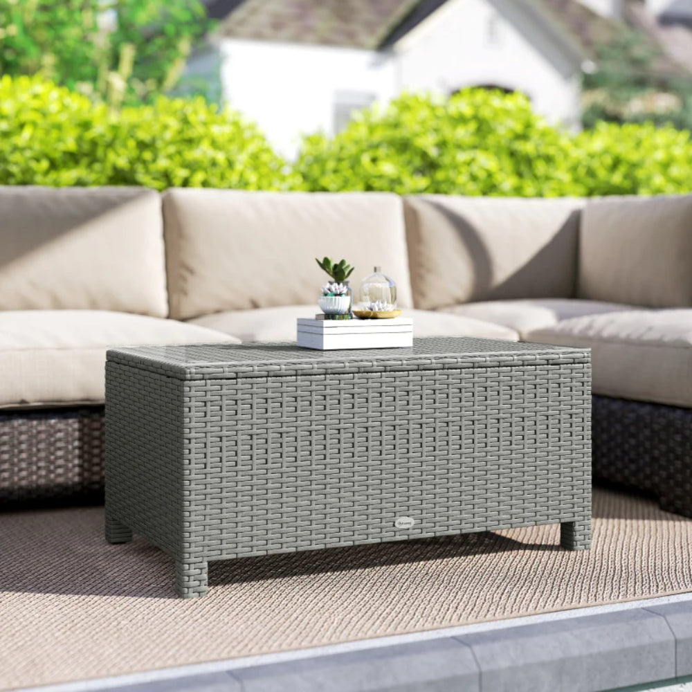 Outsunny PE Rattan Garden Coffee Table, with Glass Table Top