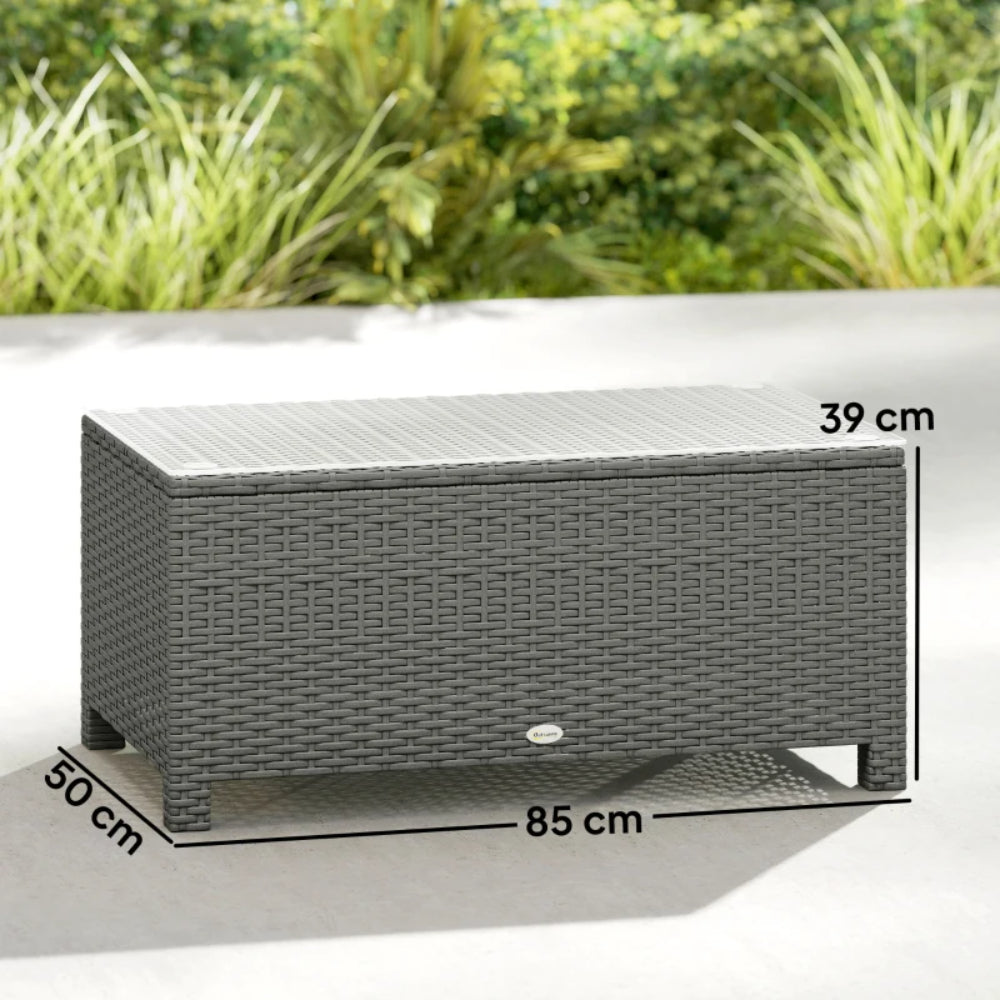 Outsunny PE Rattan Garden Coffee Table, with Glass Table Top