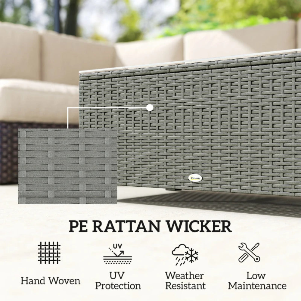 Outsunny PE Rattan Garden Coffee Table, with Glass Table Top