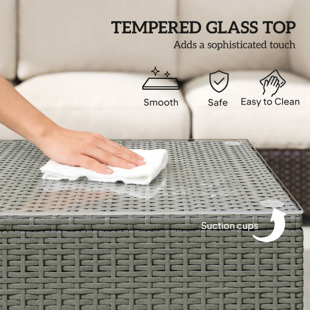 Outsunny PE Rattan Garden Coffee Table, with Glass Table Top