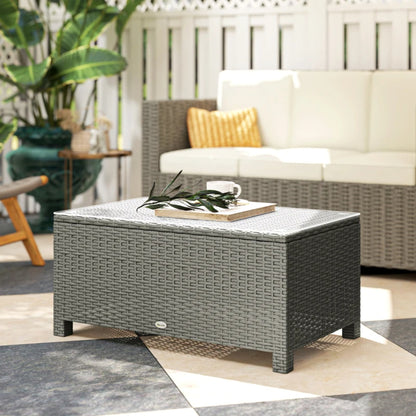 Outsunny PE Rattan Garden Coffee Table, with Glass Table Top