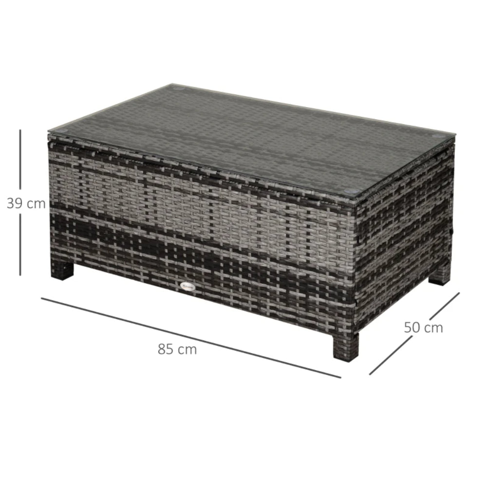 Outsunny PE Rattan Garden Coffee Table, with Glass Table Top