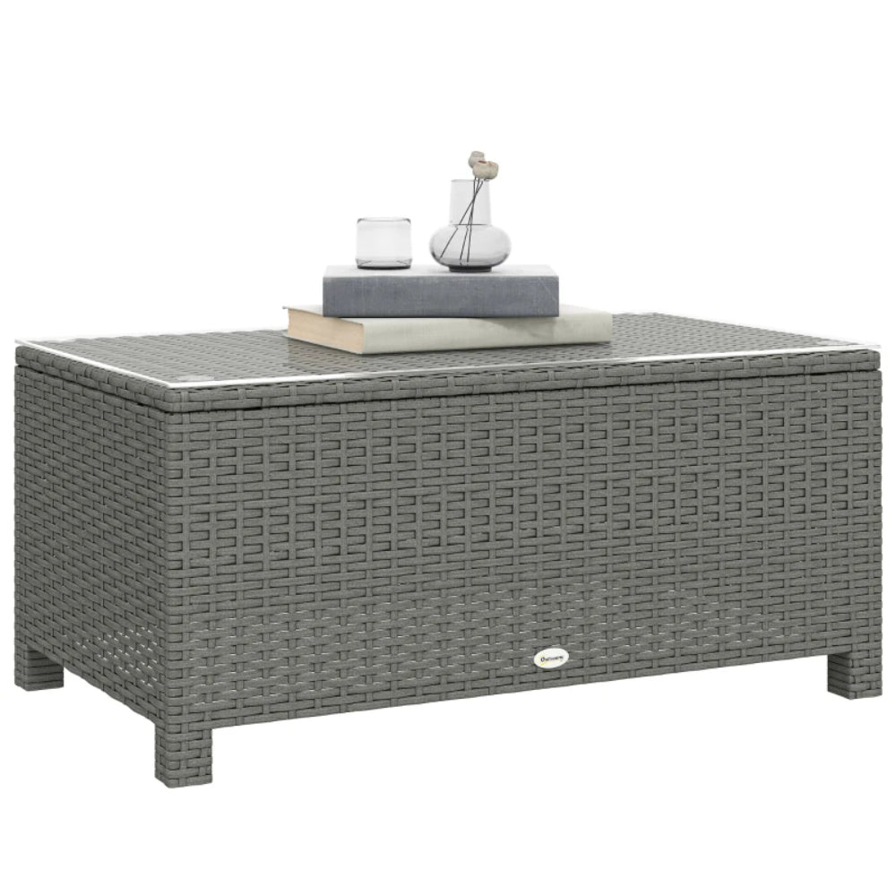 Outsunny PE Rattan Garden Coffee Table, with Glass Table Top