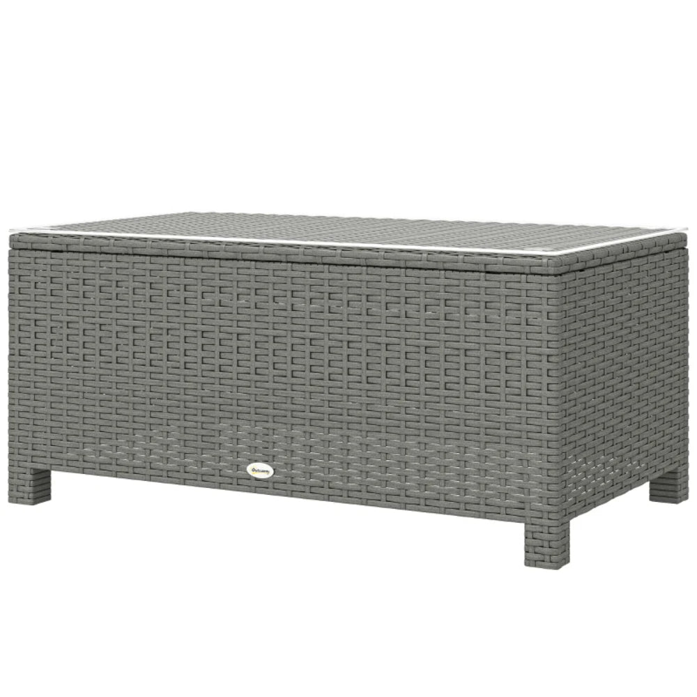Outsunny PE Rattan Garden Coffee Table, with Glass Table Top