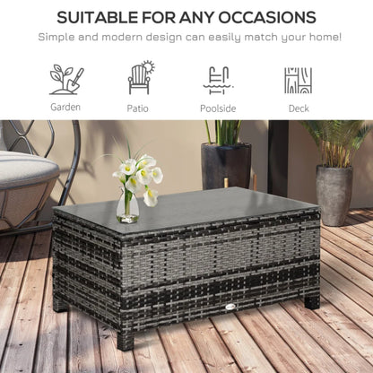 Outsunny PE Rattan Garden Coffee Table, with Glass Table Top