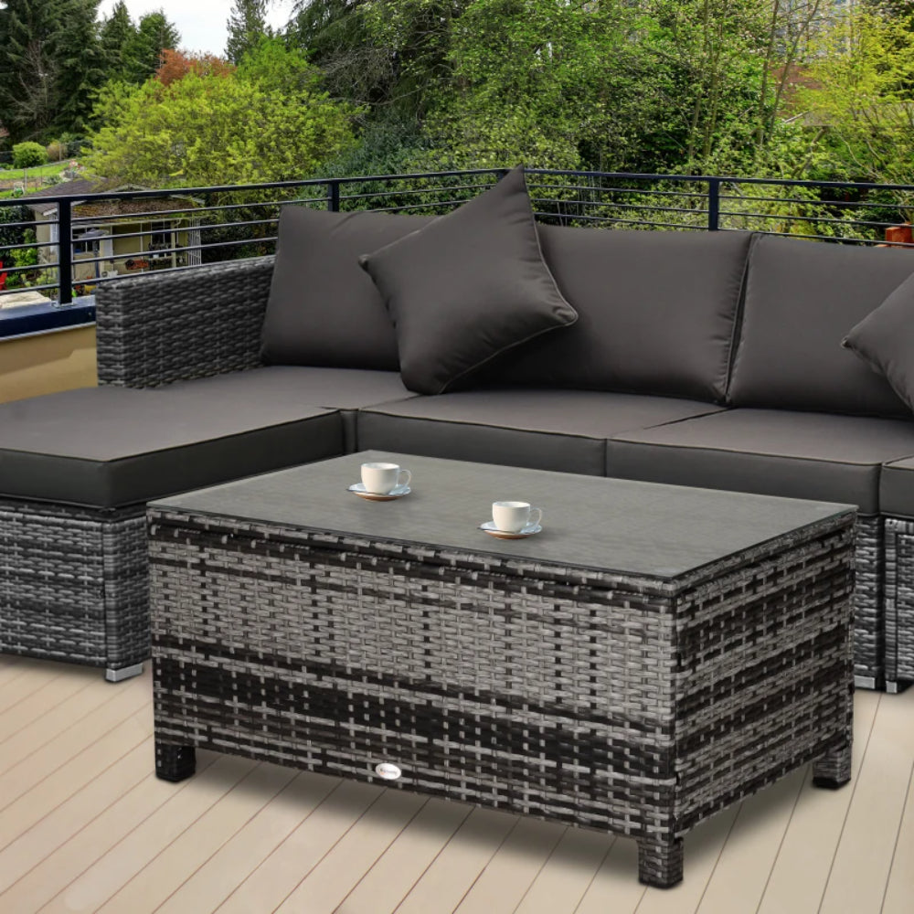 Outsunny PE Rattan Garden Coffee Table, with Glass Table Top