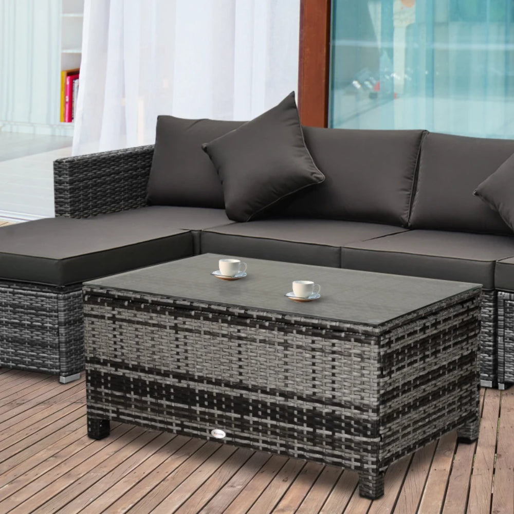 Outsunny PE Rattan Garden Coffee Table, with Glass Table Top