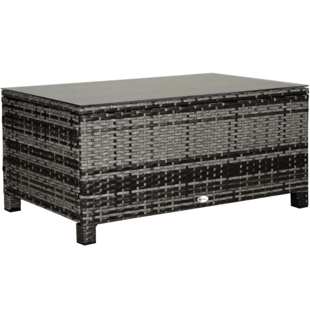 Outsunny PE Rattan Garden Coffee Table, with Glass Table Top