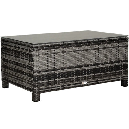 Outsunny PE Rattan Garden Coffee Table, with Glass Table Top