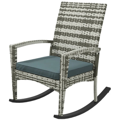 Outsunny PE Rattan Garden Rocking Chair, Outdoor Rocking with Cushion, 160 KG Capacity Wicker Garden Armchair Rocker with Metal Frame for Patio, Porch, Balcony