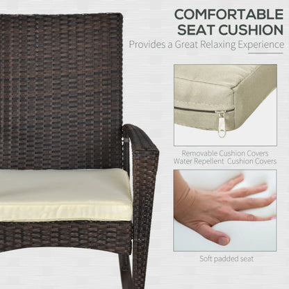 Outsunny PE Rattan Garden Rocking Chair, Outdoor Rocking with Cushion, 160 KG Capacity Wicker Garden Armchair Rocker with Metal Frame for Patio, Porch, Balcony