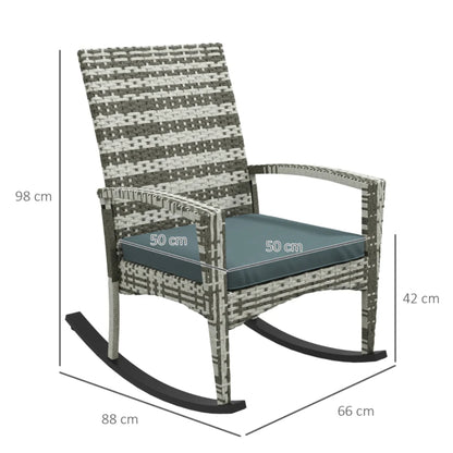 Outsunny PE Rattan Garden Rocking Chair, Outdoor Rocking with Cushion, 160 KG Capacity Wicker Garden Armchair Rocker with Metal Frame for Patio, Porch, Balcony