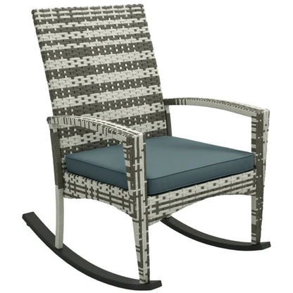 Outsunny PE Rattan Garden Rocking Chair, Outdoor Rocking with Cushion, 160 KG Capacity Wicker Garden Armchair Rocker with Metal Frame for Patio, Porch, Balcony